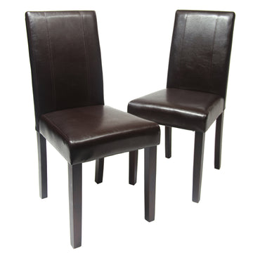 Urban Style Solid Woodpadded Parson Chair, Brown, Set Of 2 Brown Faux Leather