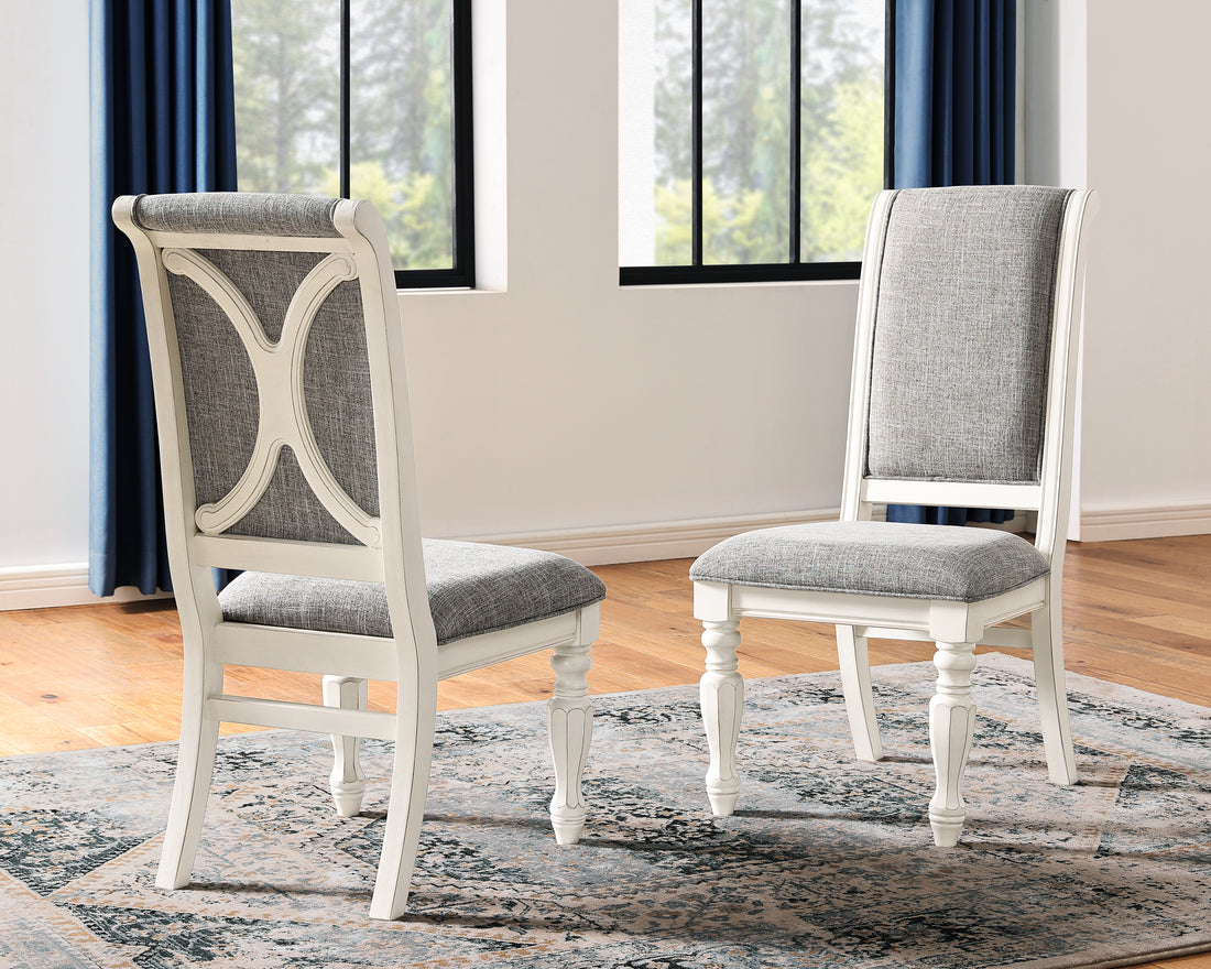 Belleza Antique White Solid Wood Upholstered Dining Chairs, Set Of 2 Gray Wood