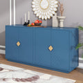 Modern Functional Large Storage Space Sideboard With Wooden Triangular Handles And Adjustable Shelves For Living Room And Dining Room Navy Blue Navy Blue Mdf