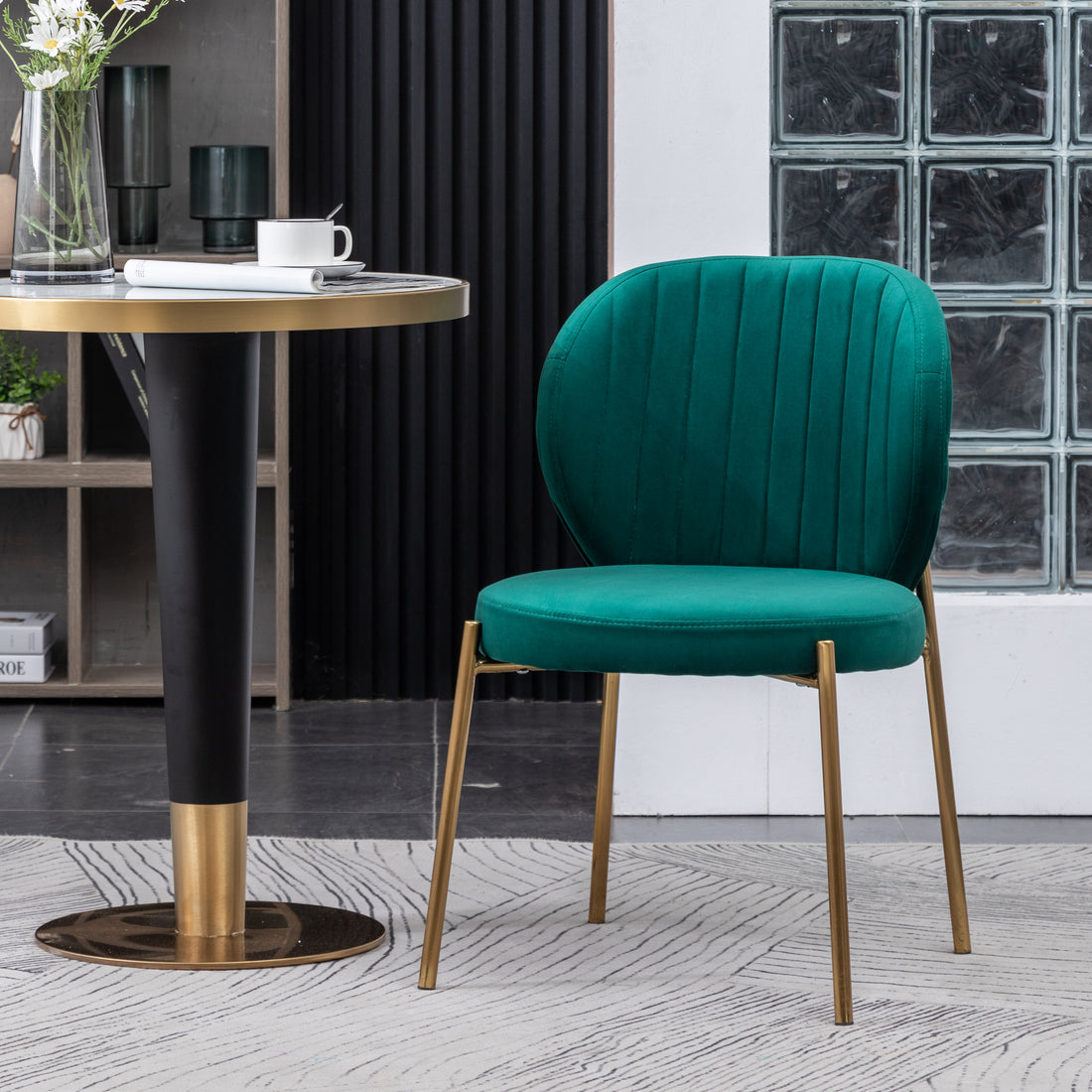 Amoa Contemporary Velvet Upholstery Dining Chair, Green Green Velvet