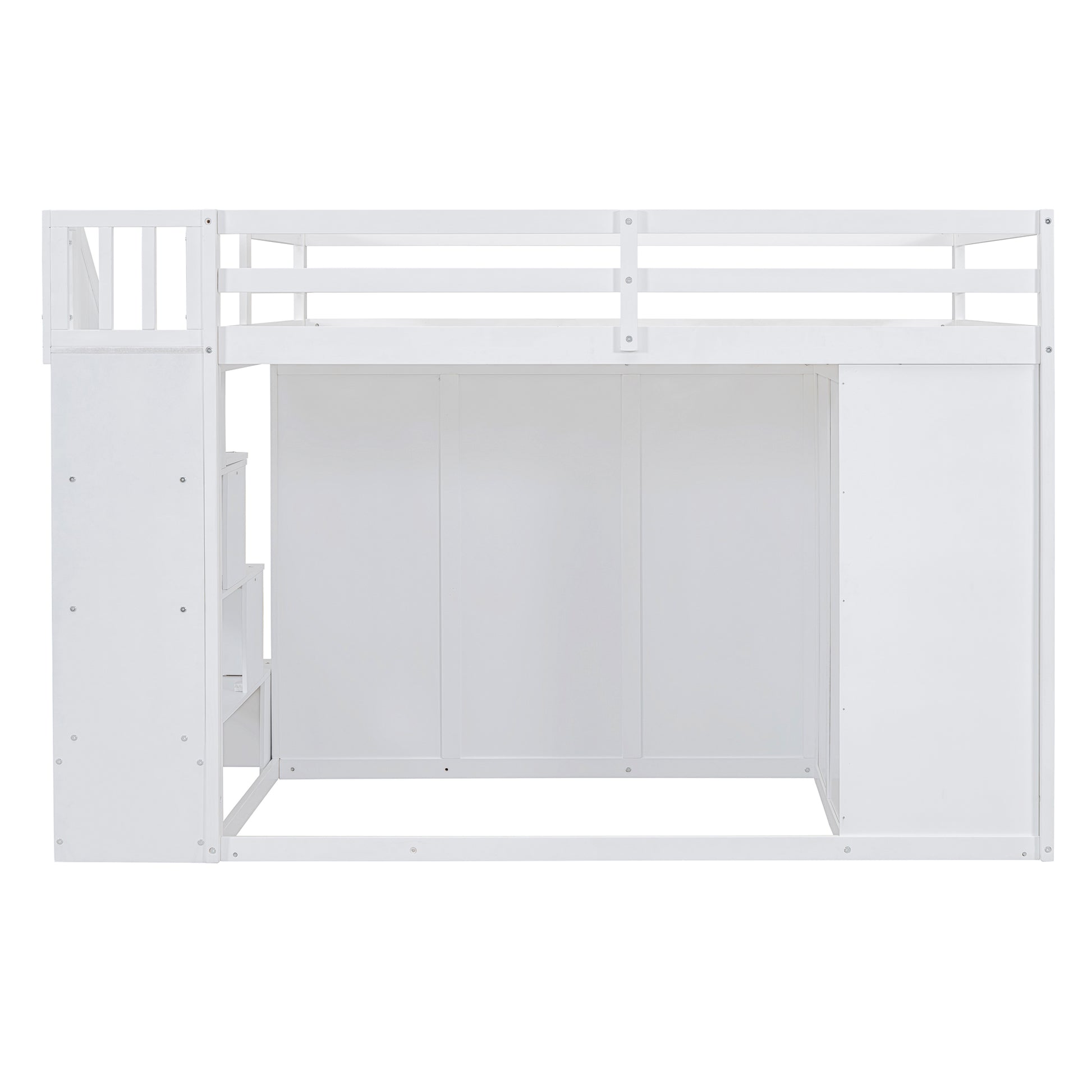 Full Size Wood Loft Bed With Built In Wardrobes, Cabinets And Drawers, White White Solid Wood Mdf