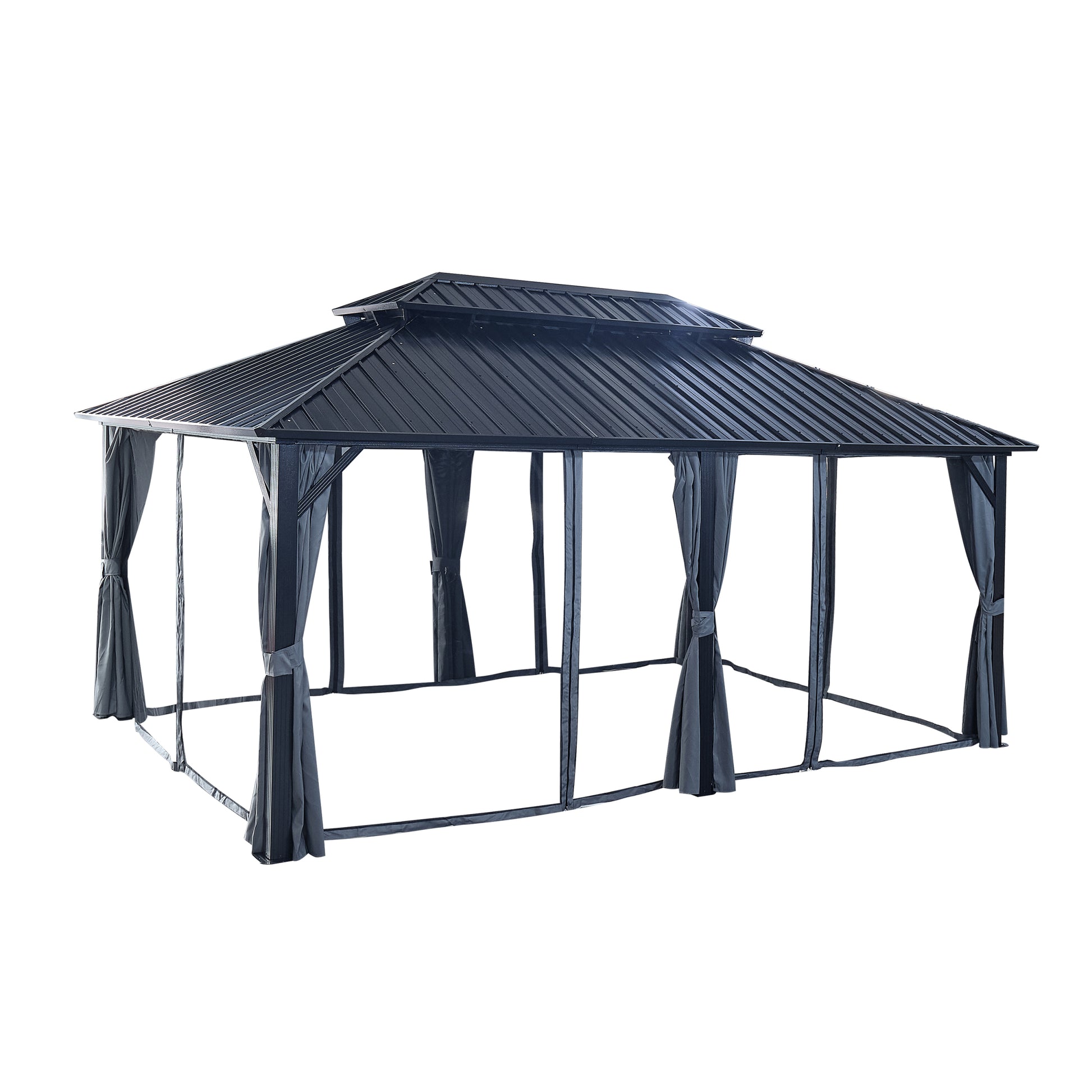 12x18ft Hardtop Gazebo with Nettings and Curtains