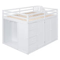 Full Size Wood Loft Bed With Built In Wardrobes, Cabinets And Drawers, White White Solid Wood Mdf