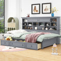 Twin Size Wood Daybed With Multi Storage Shelves, Charging Station And 3 Drawers, Gray Box Spring Not Required Twin Gray Wood Solid Wood Mdf