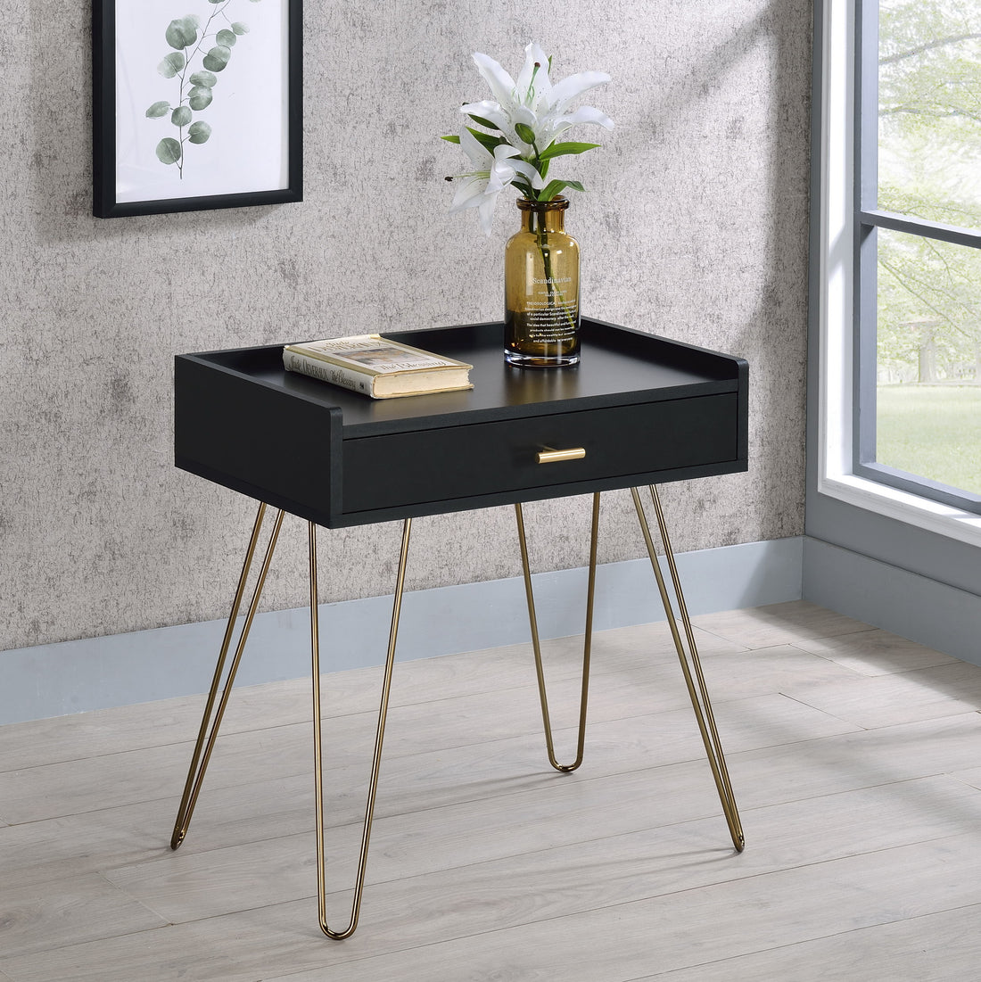 Hailey Black And Gold Wood Storage End Table Black Mdf Metal