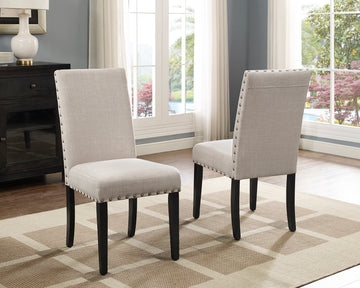 Biony Fabric Dining Chairs With Trim, Set Of 2, Tan Tan Polyester