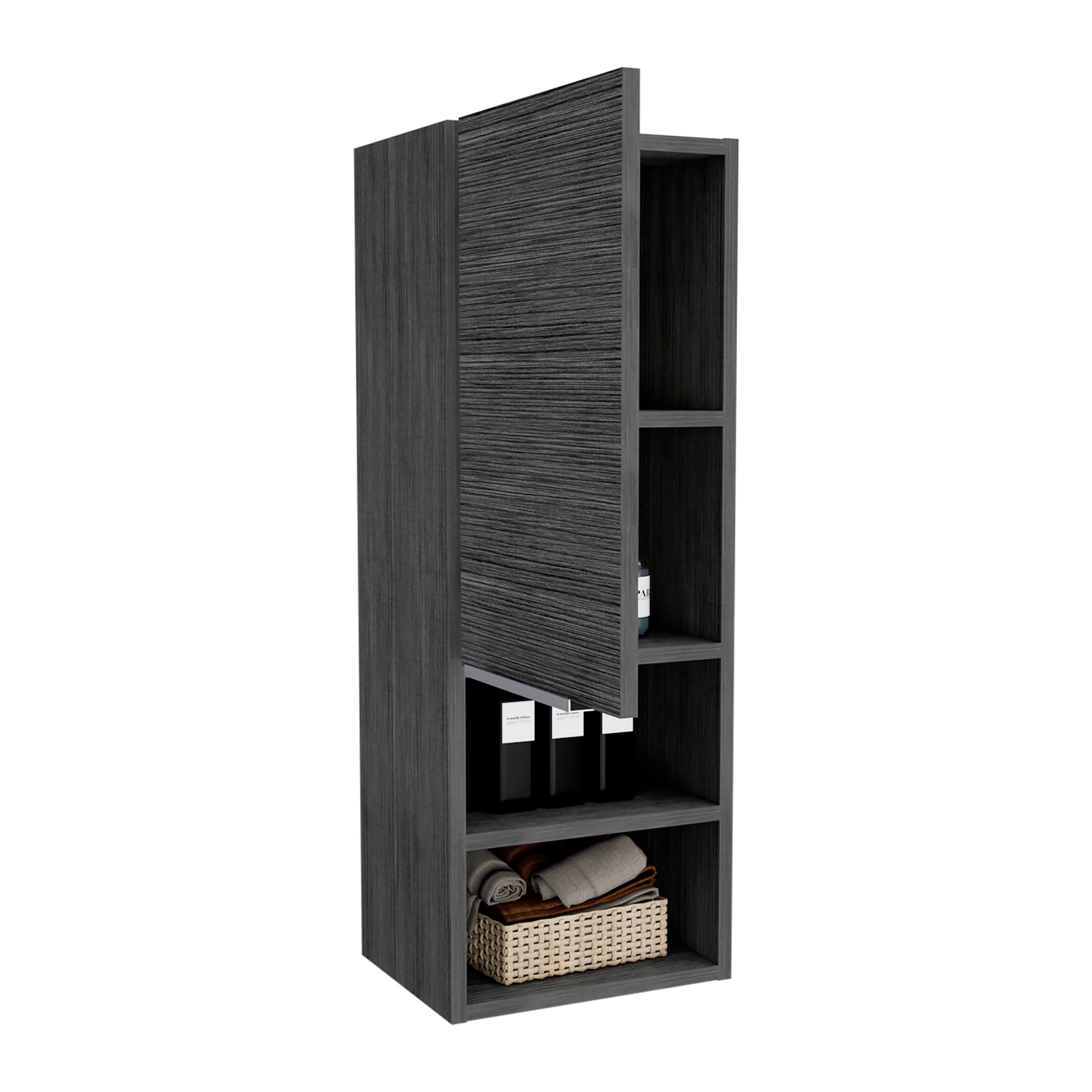 Medicine 32H" Single Door Cabinet, Two External Shelves, Two Interior Shelves, Smokey Oak Gray Particle Board Particle Board