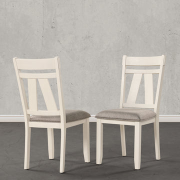 Fasena Off White Solid Wood Slat Back Upholstered Dining Chairs, Set Of 2 White Wood