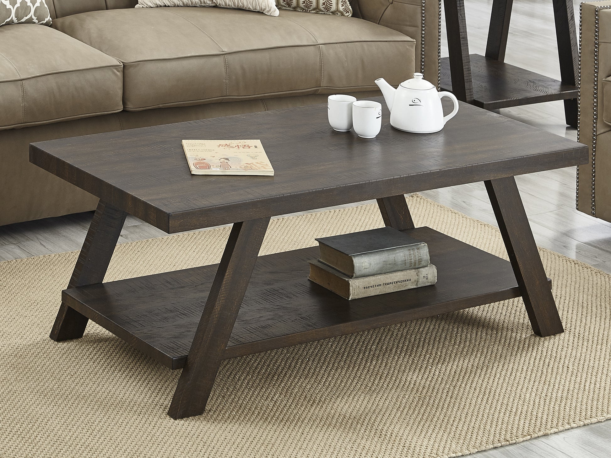 Athens Contemporary Wood Shelf Coffee Table In Weathered Espresso Espresso Wood