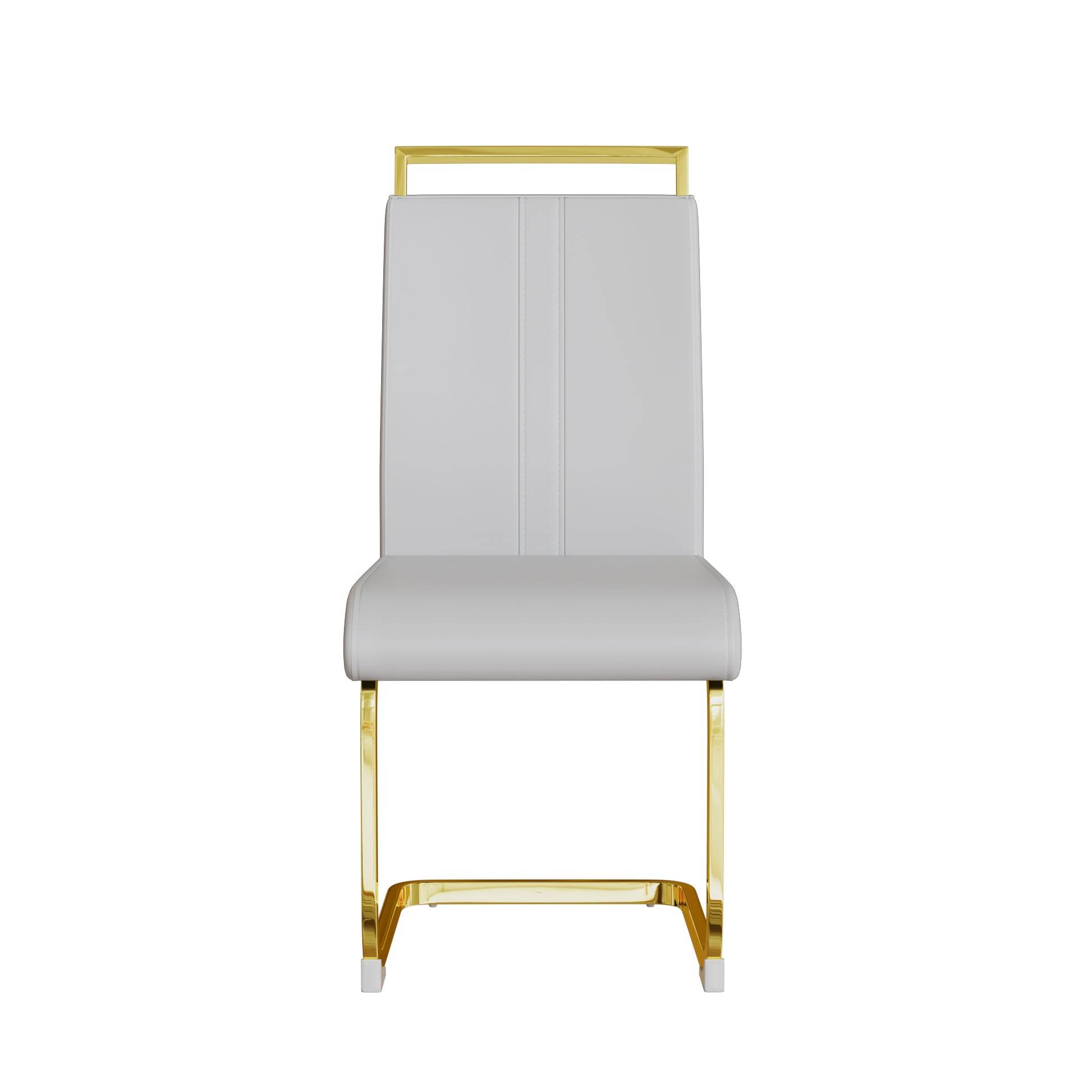 Modern Dining Chairs,Pu Faux Leather High Back Upholstered Side Chair With C Shaped Tube. Plating Golden Metal Legs For Dining Room Kitchen Vanity Patio Club Guest Office Chair Set Of 4 White Pu White Kitchen Dining Chairs Foam Pu