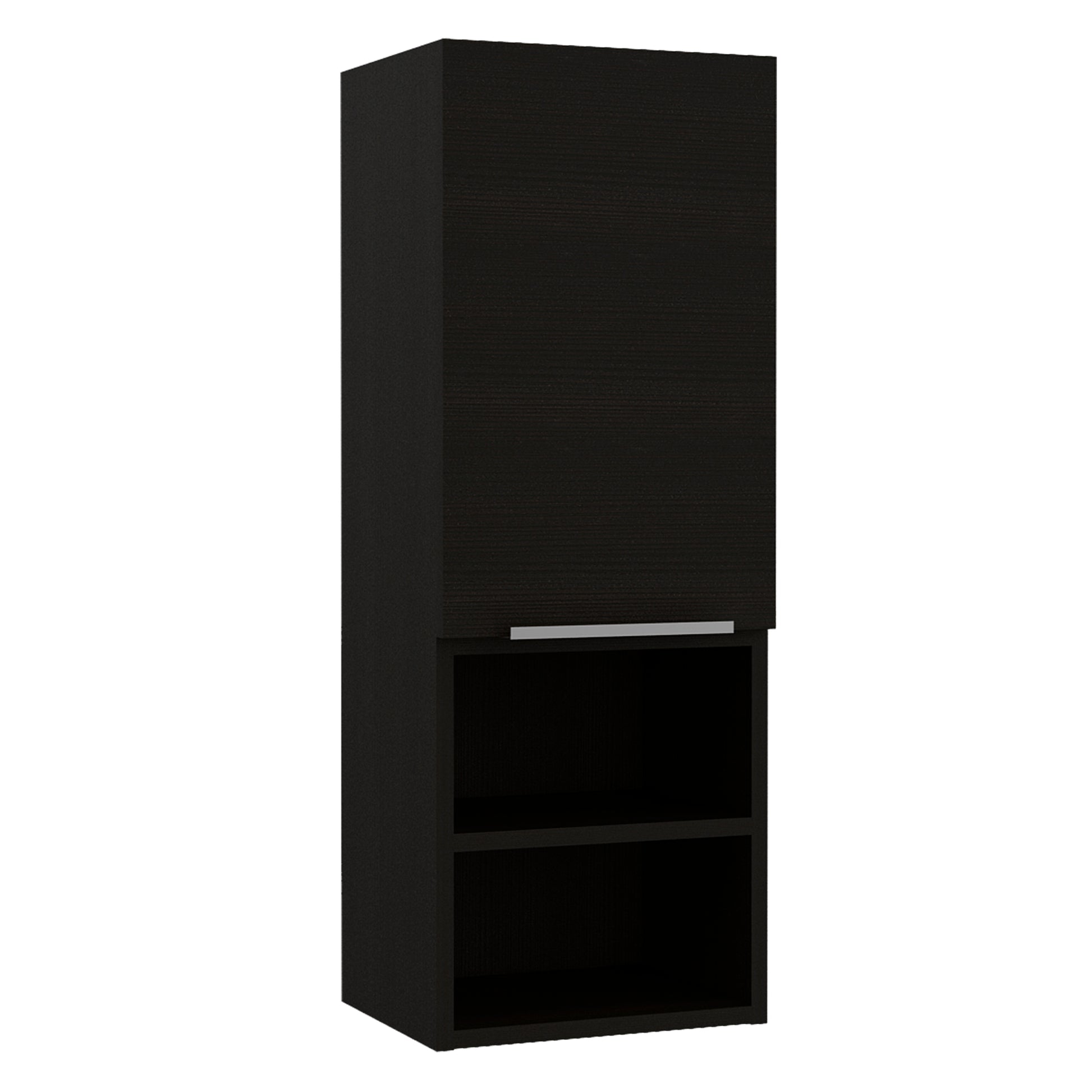 Medicine Single Door Cabinet 32" H, Two External Shelves, Two Interior Shelves, Black Black Particle Board Particle Board