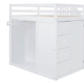 Full Size Wood Loft Bed With Built In Wardrobes, Cabinets And Drawers, White White Solid Wood Mdf