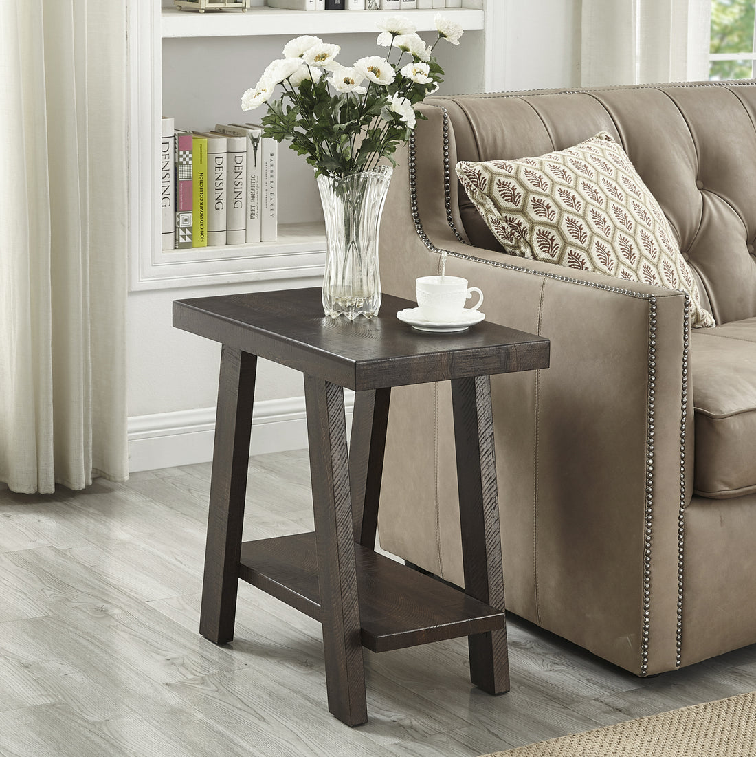 Athens Contemporary Wood Shelf Side Table In Weathered Espresso Brown Wood