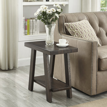 Athens Contemporary Wood Shelf Side Table In Weathered Espresso Brown Wood