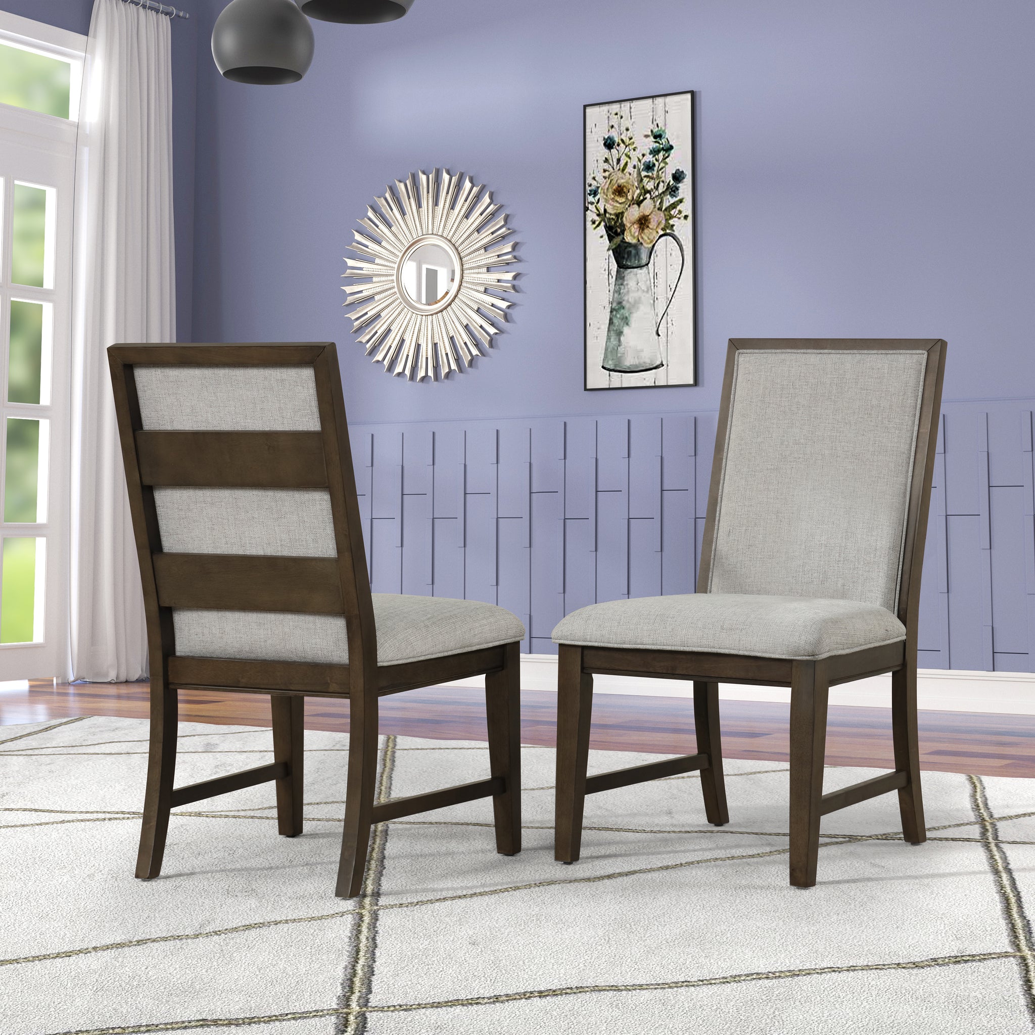 Aberll Solid Wood Upholstered Dining Chairs, Set Of 2, Gray Gray Wood