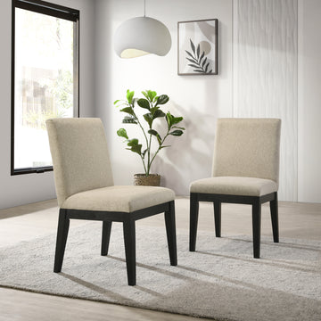 Roundhill Furniture Rocco Contemporary Solid Wood Dining Chairs, Set Of 2, Beige Black Fabric