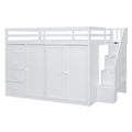 Full Size Wood Loft Bed With Built In Wardrobes, Cabinets And Drawers, White White Solid Wood Mdf