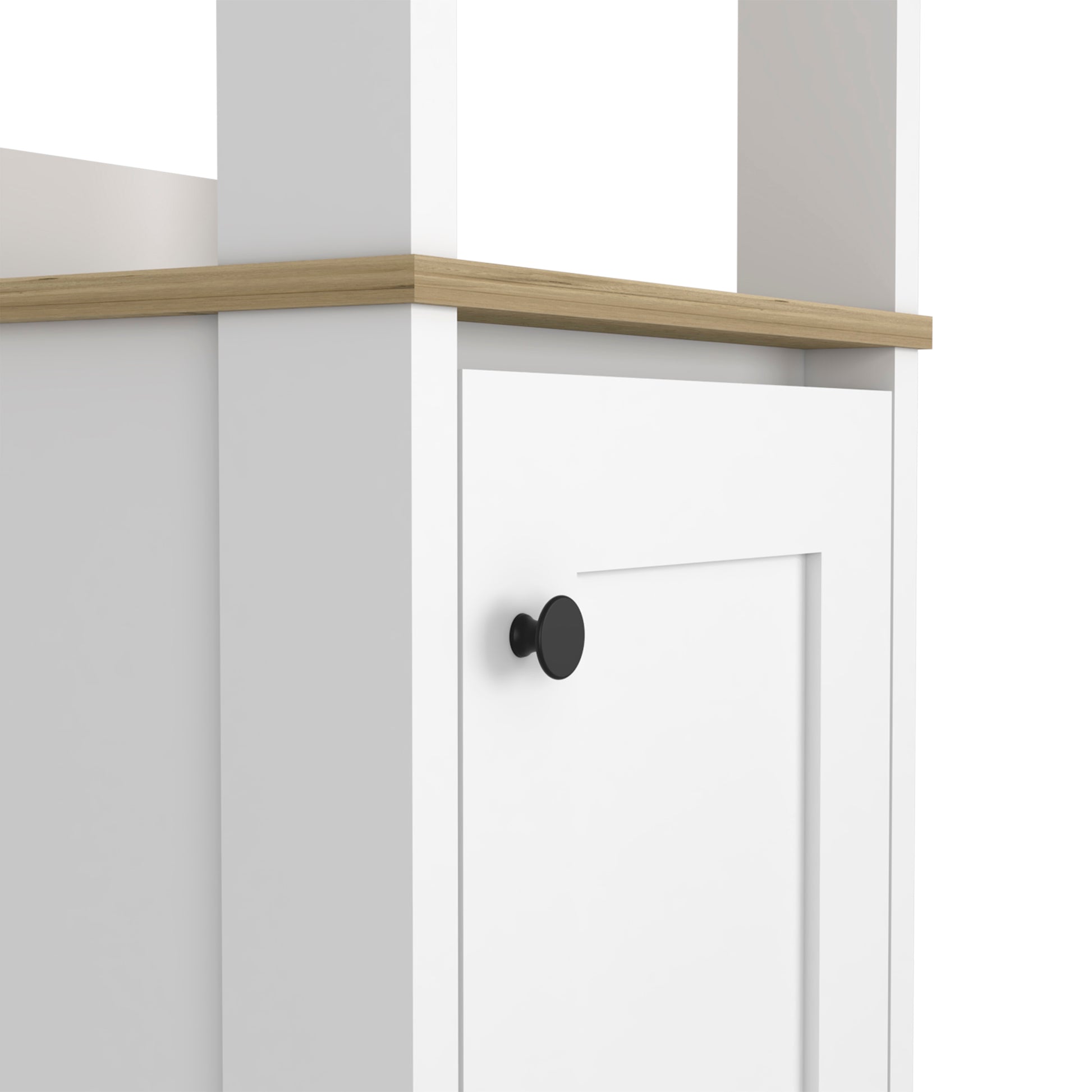 Linen Single Door Cabinet 59" H, Two Interior Shelves, Two Open Shelves, Light Oak White Multicolor Modern Particle Board Particle Board