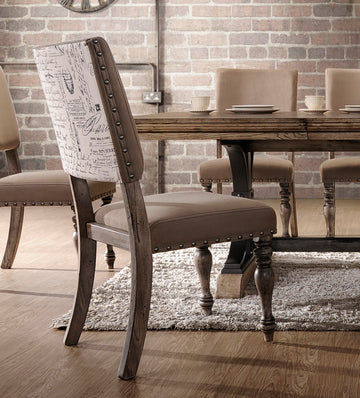 Birmingham Script Printed Driftwood Finish Dining Chair With Nail Head, Set Of 2 Brown Wood