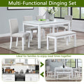 Wooden Dining Rectangular Table With Bench, Kitchen Table With Bench For Small Space, 6 Person Dining Table, White Beige White Seats 6 Dining Room Rectangular 4 Leg Rectangular Dining Table With Chair And Bench Solid Wood Mdf