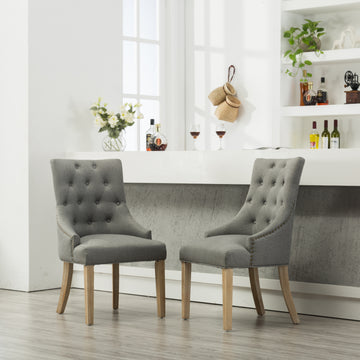 Grey Button Tufted Solid Wood Wingback Hostess Chairs With Nail Heads Set Of 2 Gray Polyester