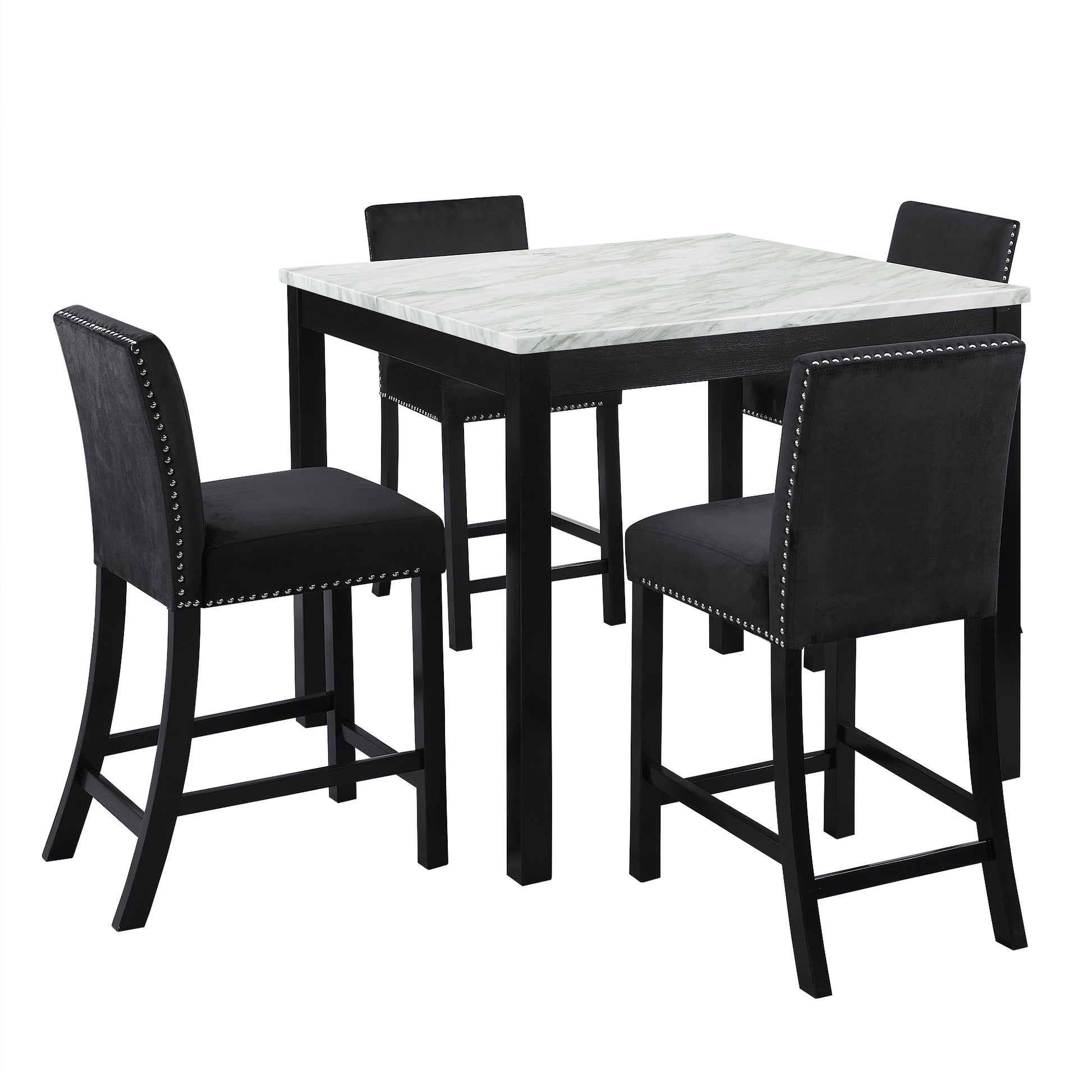 5 Piece Dining Table And Chair Set, Wooden Dining Table And Chair With 4 Chairs For Small Spaces, Modern Square Counter Height Dining Table, Compact Mid Century Modern Home Table And Chair Set, Uphols Black Gray Solid Wood Mdf