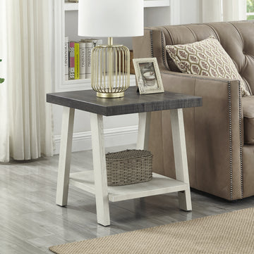 Athens Contemporary Two Tone Wood Shelf End Table In Weathered Charcoal And Beige Multicolor Mdf