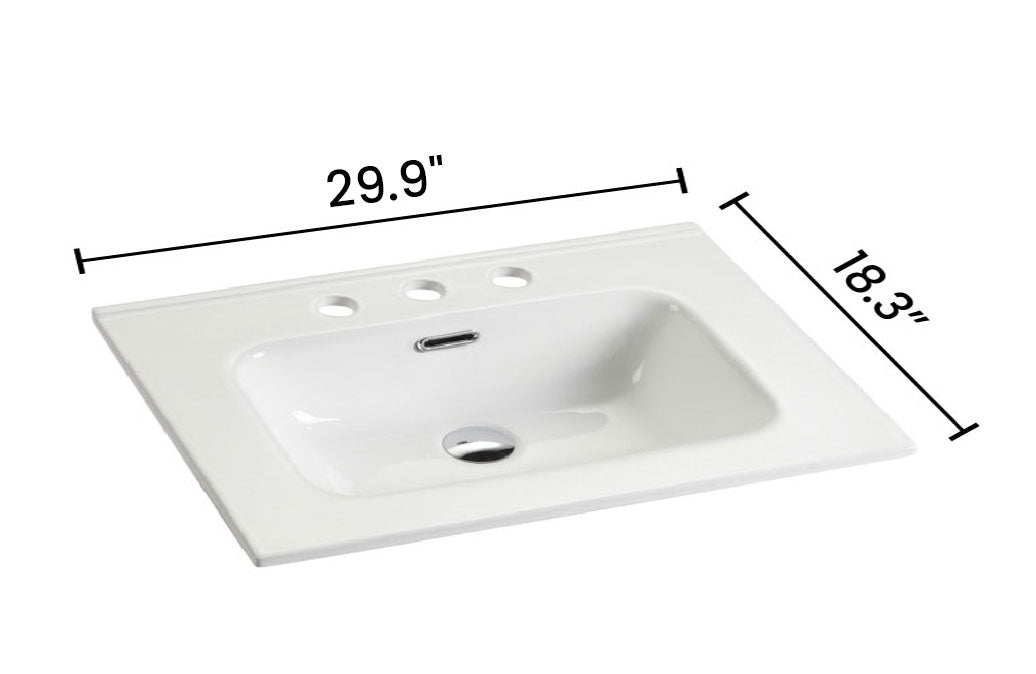 Bb0930Y331, Integrated White Ceramic Basin With Three Predrilled Faucet Holes, Faucet And Drain Assembly Not Included Gloss White Bathroom Modern Ceramic