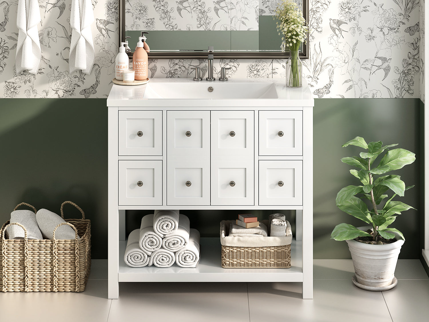 36'' Bathroom Vanity With Undermount Sink,Free Standing Vanity Set With 4 Drawers& Soft Closing Doors,Solid Wood Frame Bathroom Storage Cabinet 4 White 2 2 Adjustable Hinges Bathroom Freestanding Solid Wood Mdf Resin Painted