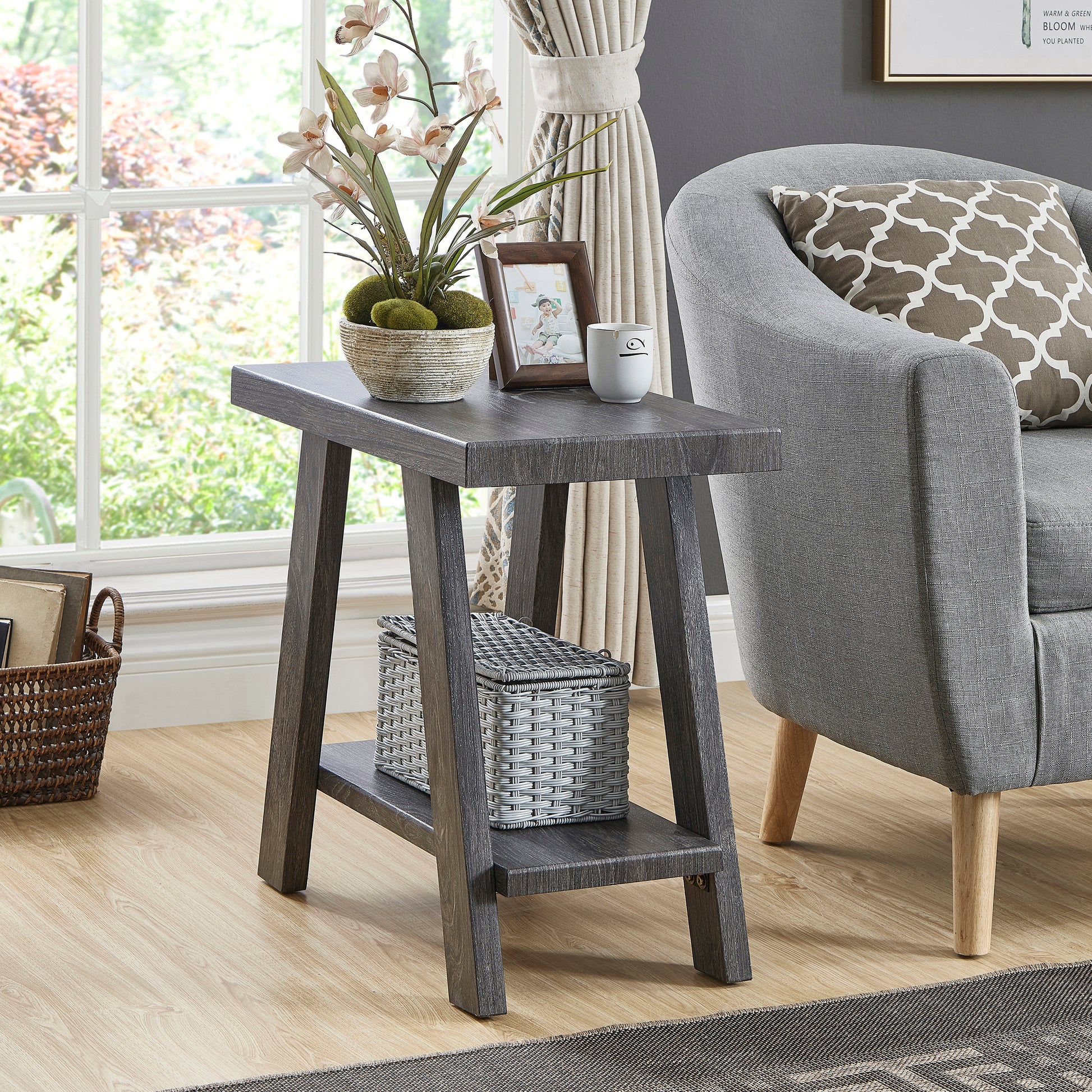 Athens Contemporary Wood Shelf Side Table In Gray Finish Gray Mdf