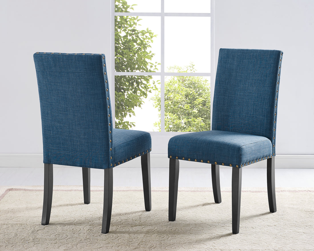 Biony Fabric Dining Chairs With Trim, Set Of 2, Blue Blue Polyester