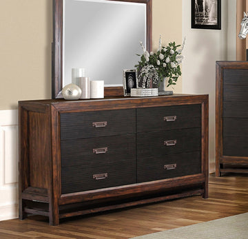 Branson 6 Drawer Dresser, No Assembly Required, Two Tone Finish Brown Brown Bedroom American Design,Transitional Pine Pine