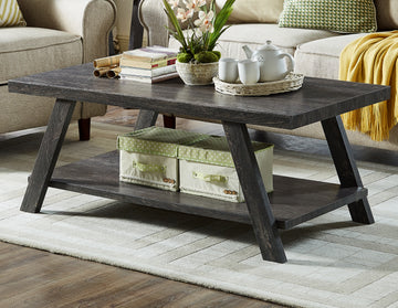 Athens Contemporary Replicated Wood Shelf Coffee Table In Charcoal Finish Charcoal Wood