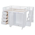 Full Size Wood Loft Bed With Built In Wardrobes, Cabinets And Drawers, White White Solid Wood Mdf