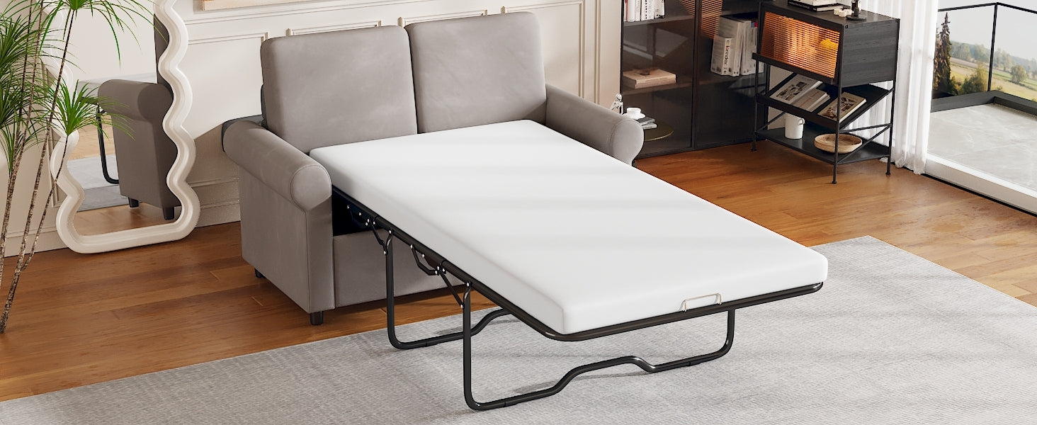 57.4" Pull Out Sofa Bed,Sleeper Sofa Bed With Premium Twin Size Mattress Pad,2 In 1 Pull Out Couch Bed With Two Usb Ports For Living Room,Small Apartment, Light Gray Old Sku:Wf296899 Light Gray Foam Velvet