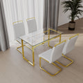 51 Inch Glass Dining Table Set For 4, Dining Table & Chair Sets With Golden Plating Legs For Kitchen, Modern Rectangle Tempered Glass Table Top And Pu Dining Armless Chair For Dining Room Transparent Glass