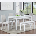 Wooden Dining Rectangular Table With Bench, Kitchen Table With Bench For Small Space, 6 Person Dining Table, White Beige White Seats 6 Dining Room Rectangular 4 Leg Rectangular Dining Table With Chair And Bench Solid Wood Mdf