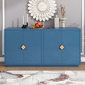 Modern Functional Large Storage Space Sideboard With Wooden Triangular Handles And Adjustable Shelves For Living Room And Dining Room Navy Blue Navy Blue Mdf