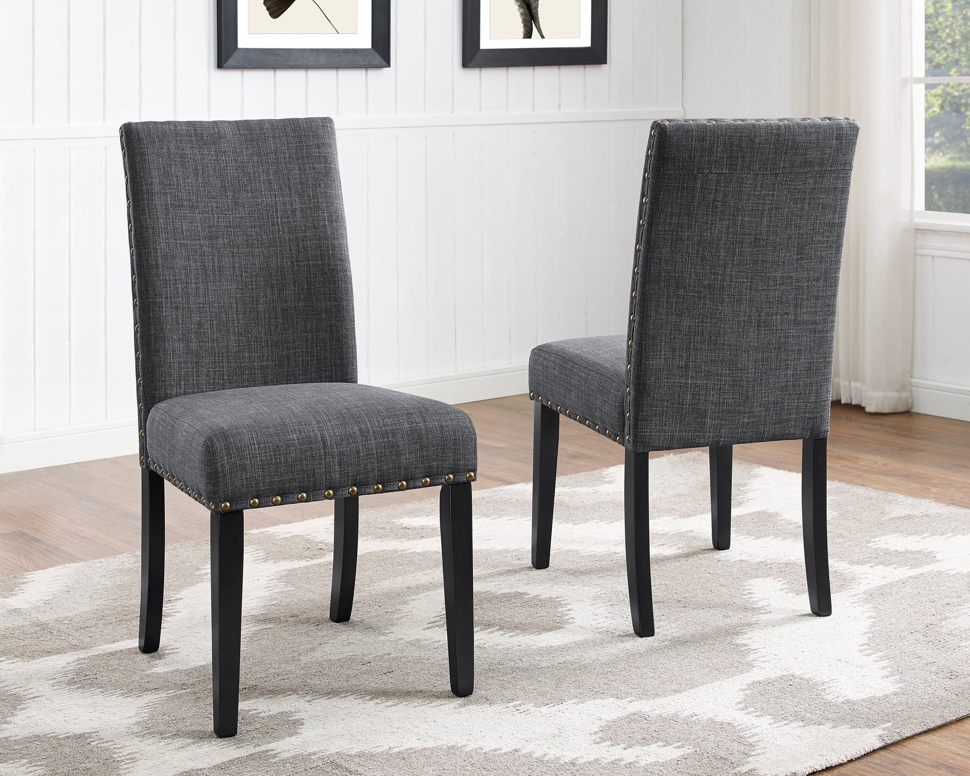 Biony Fabric Dining Chairs With Trim, Set Of 2, Gray Gray Polyester