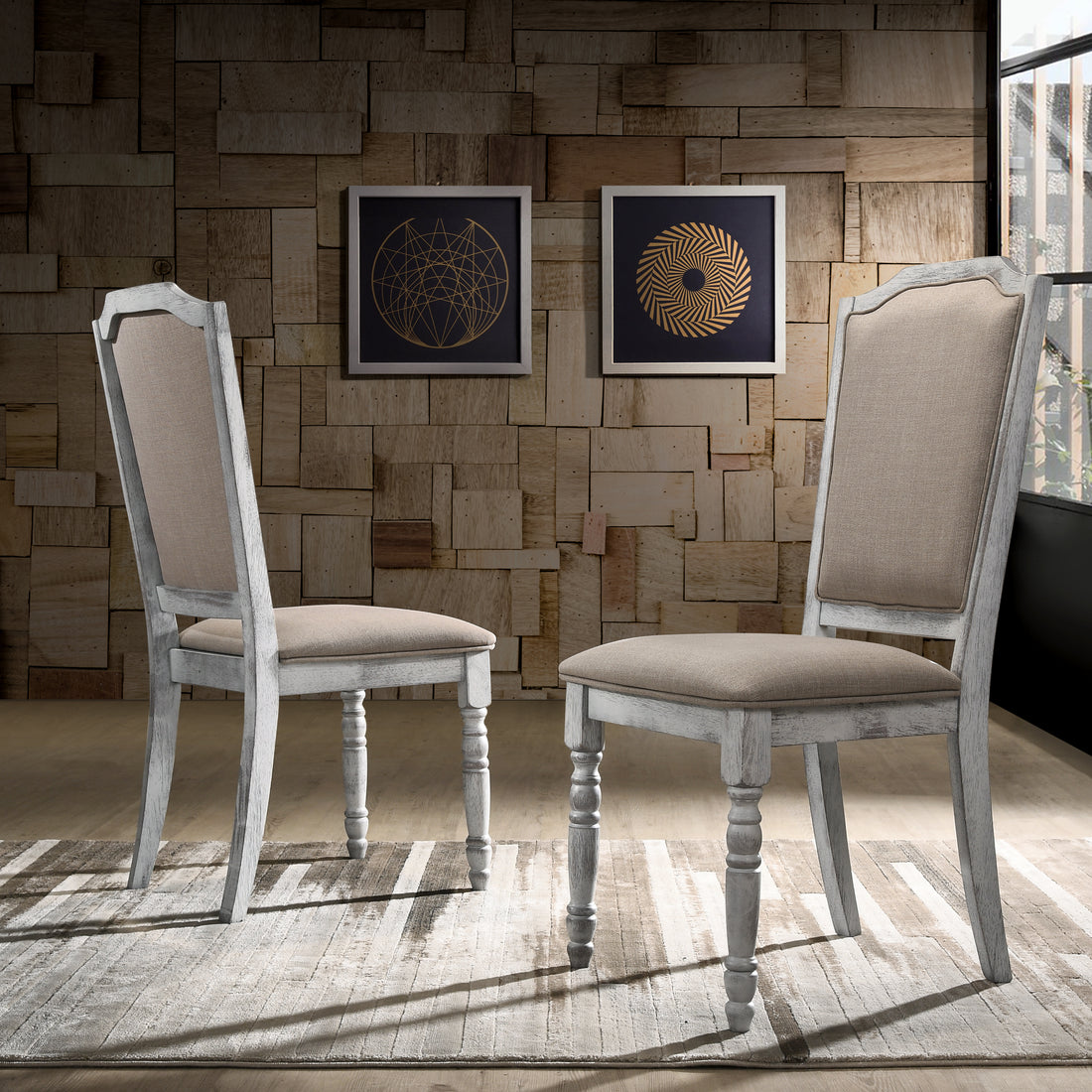 Iris Turned Leg Wood Dining Chair Set Of 2 Gray Polyester Blend