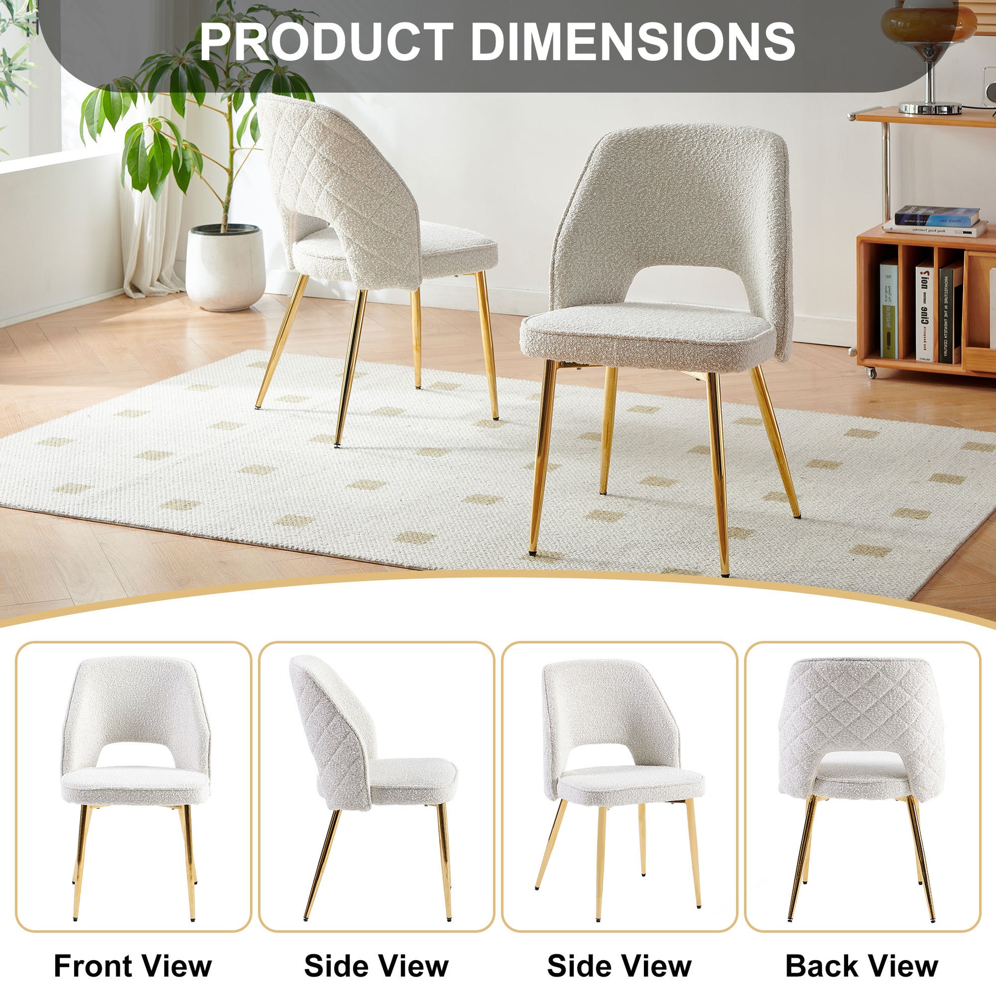 Off White Faux Fur Dining Chairs With Metal Legs And Hollow Back Upholstered Dining Chairs Set Of 2 Off White Dining Room Modern Dining Chairs Faux Fur