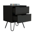 2 Nightstand, Hairpin Legs, Two Drawers, Black Black Particle Board Particle Board