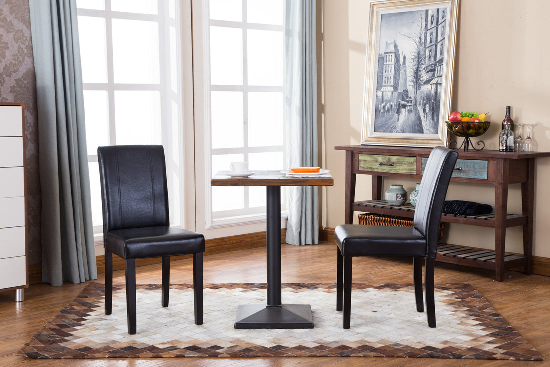 Urban Style Solid Woodpadded Parson Chair, Black, Set Of 2 Black Faux Leather