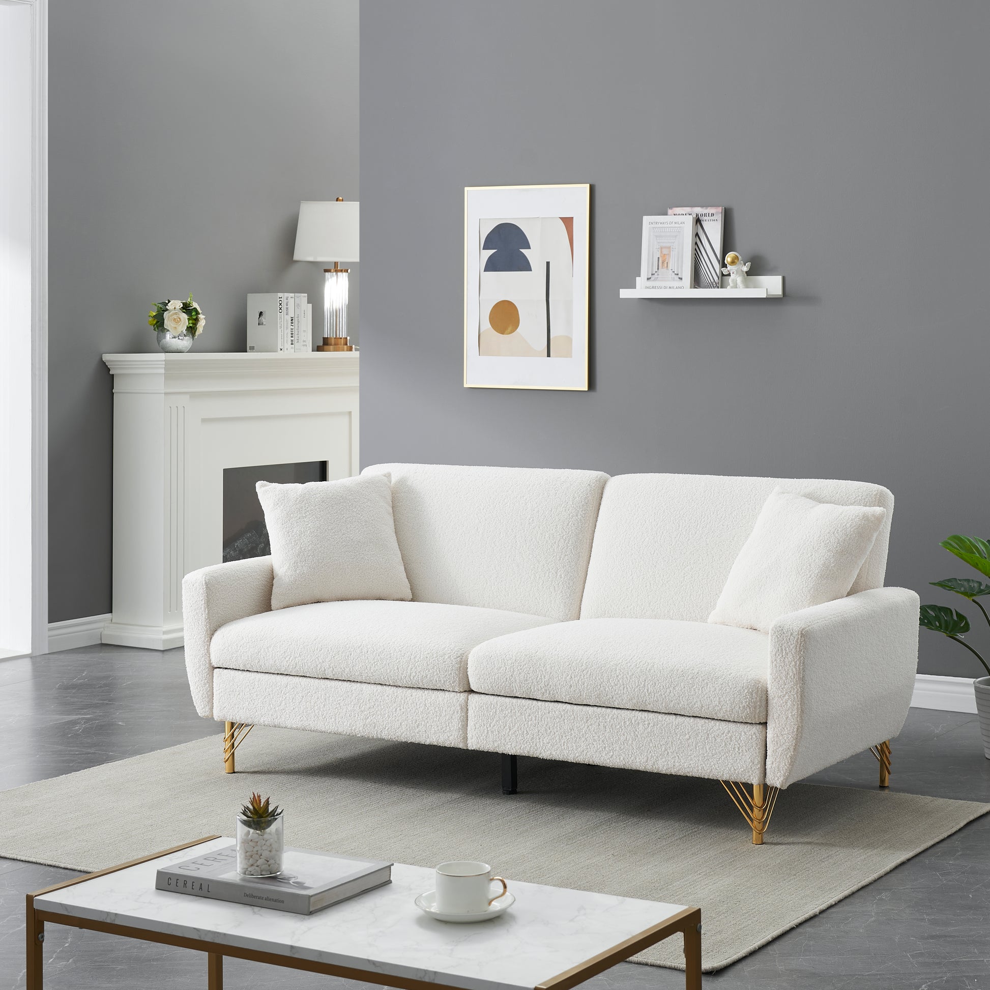 74.41 Inch Teddy Velvet Sofa Bed With Separate Adjustment Backrest And Storage Function White Light Brown Velvet Wood Primary Living Space Medium Soft Loose Back Contemporary Eucalyptus Square Arms Foam Foam 2 Seat