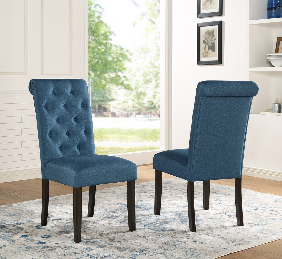 Leviton Solid Wood Tufted Asons Dining Chair, Set Of 2, Blue Blue Polyester Blend