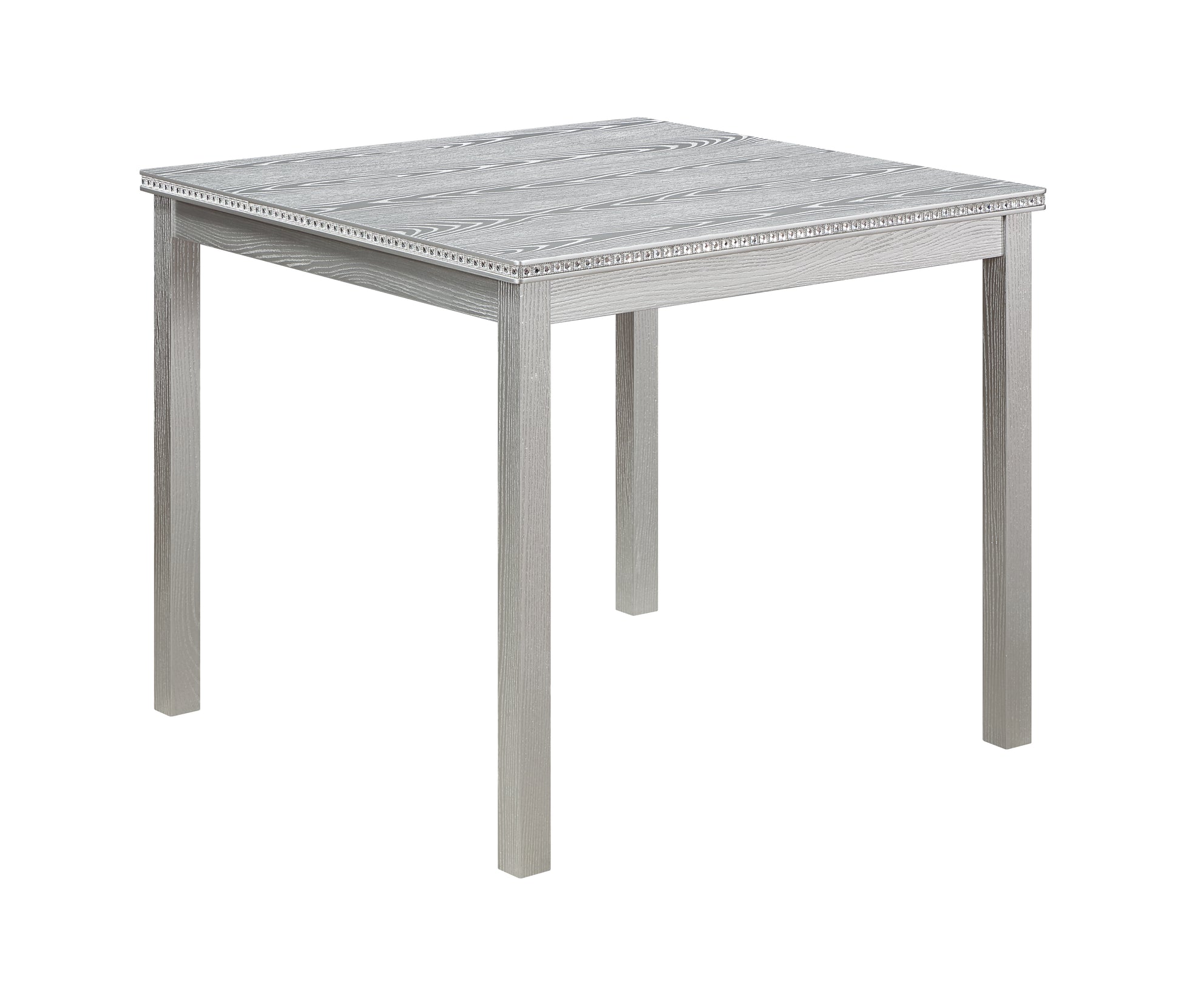 5 Piece Wooden Dining Table Set, Kitchen Table Set With A Square Table And 4 Upholstered Chairs, Wooden Dining Room Table With Crystal Decoration And Chairs Set For Kitchen, Dining Room, Silver Grey Beige Silver Gray Seats 4 Dining Room 4 Leg Square