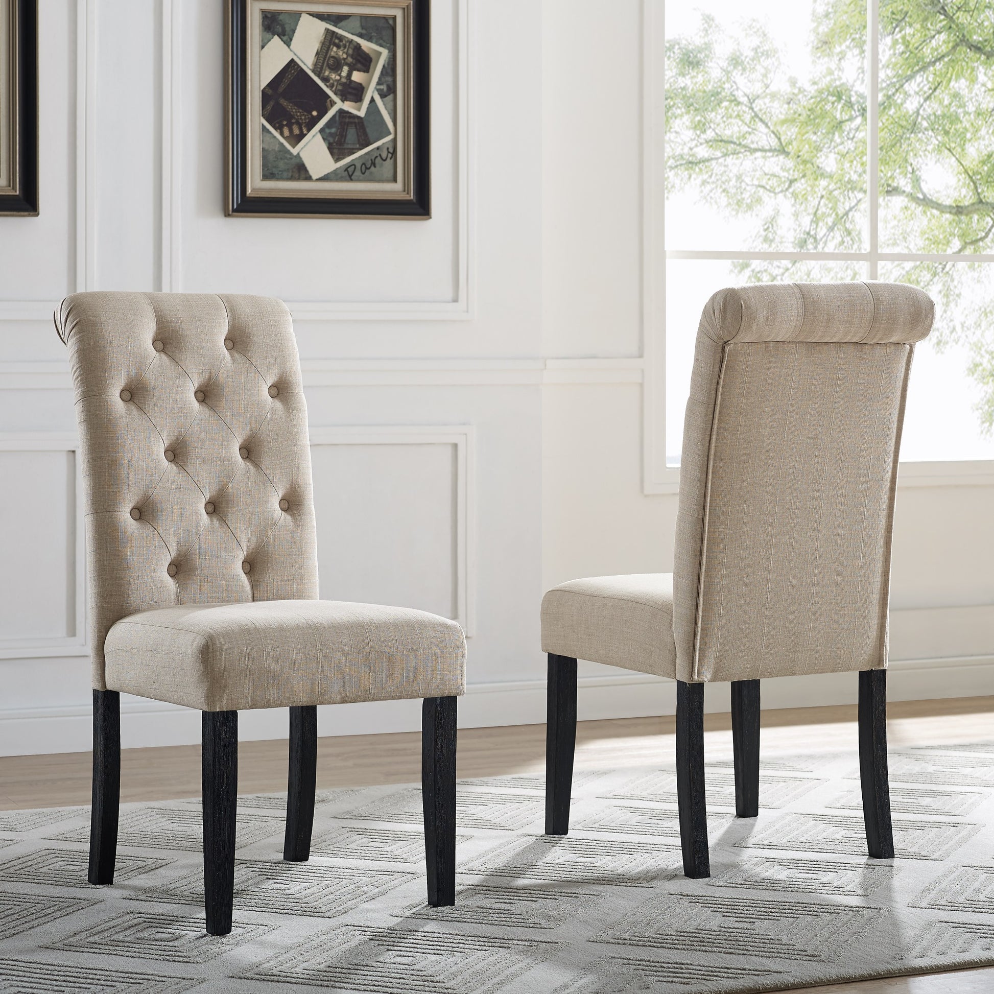 Leviton Solid Wood Tufted Asons Dining Chair, Set Of 2, Tan Tan Polyester Blend