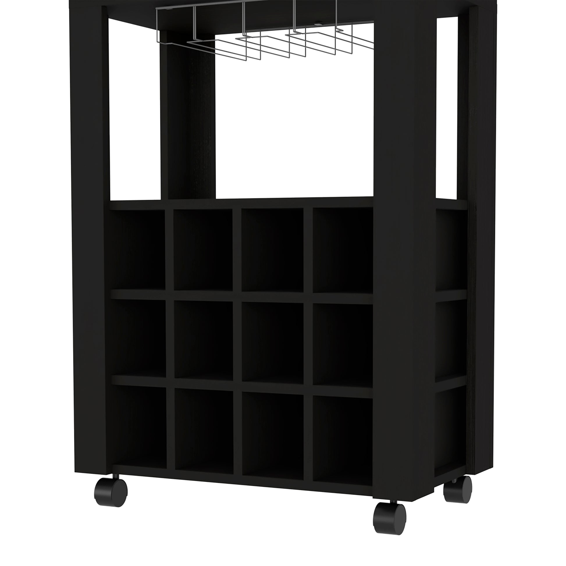 39" H Black Bar Coffee Cart, Kitchen Or Living Room Cabinet Storage, With 12 Bottle Racks, A Central Shelf With 1 Cup Holders, 1 Drawer Ideal For Storing Small Things Black Particle Board Particle Board