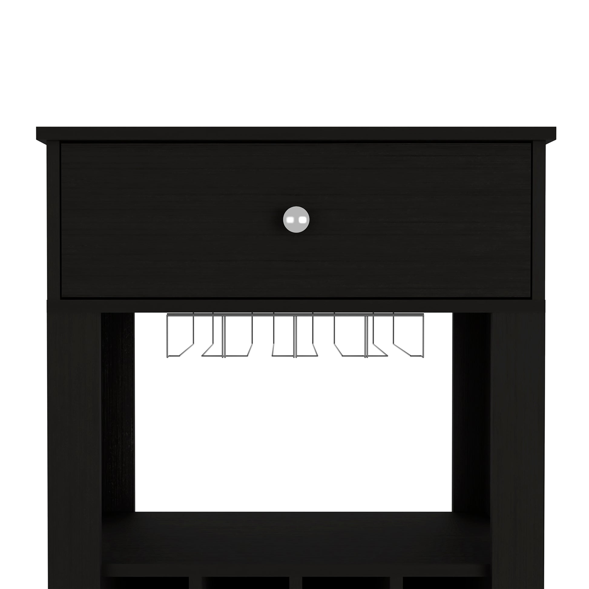 39" H Black Bar Coffee Cart, Kitchen Or Living Room Cabinet Storage, With 12 Bottle Racks, A Central Shelf With 1 Cup Holders, 1 Drawer Ideal For Storing Small Things Black Particle Board Particle Board