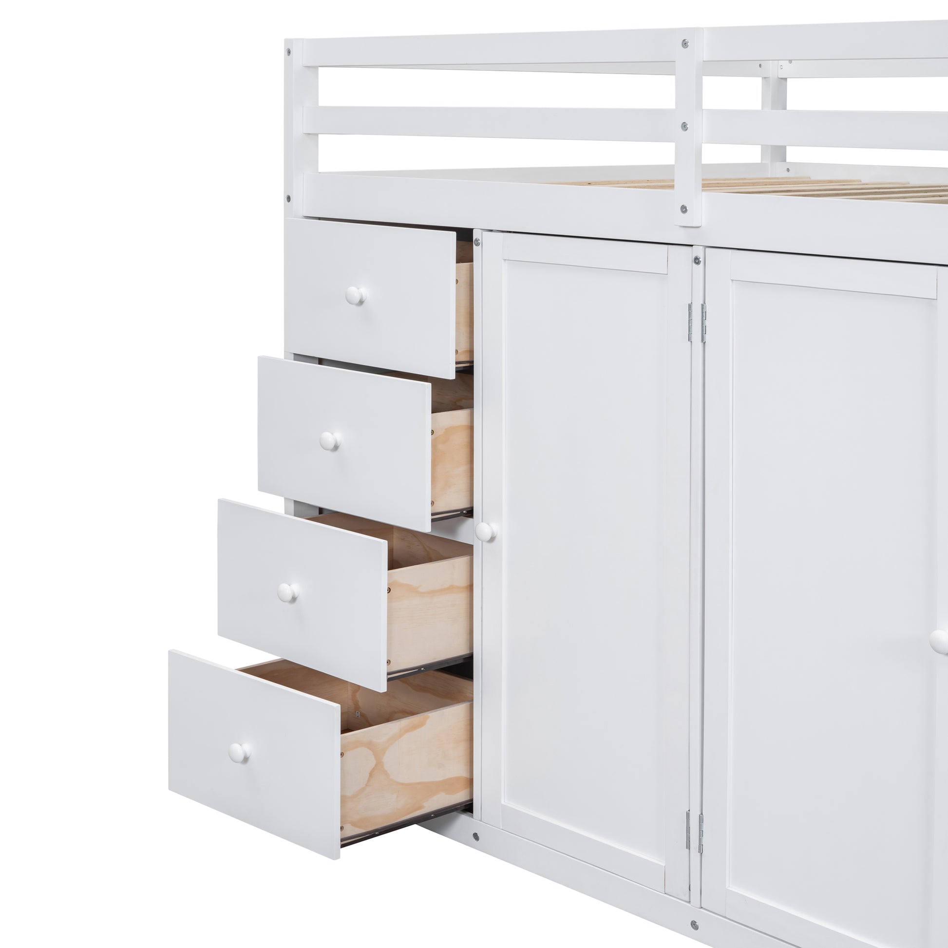 Full Size Wood Loft Bed With Built In Wardrobes, Cabinets And Drawers, White White Solid Wood Mdf